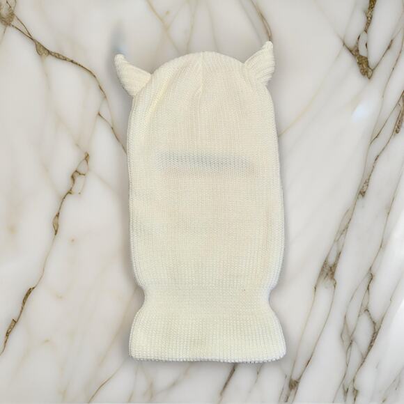 New Vegan Ivory Devil Knit Balaclava Ski Mask Full Face Beanie Hat‎ - Picture 3 of 3